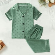 Zszcpp Baby Girl Pajamas Outfits Lounge Sets Short Sleeve Dots Tops Button Down Nightdress Full Length Pants Casual Bed Gown Sleepwear Clothes Set